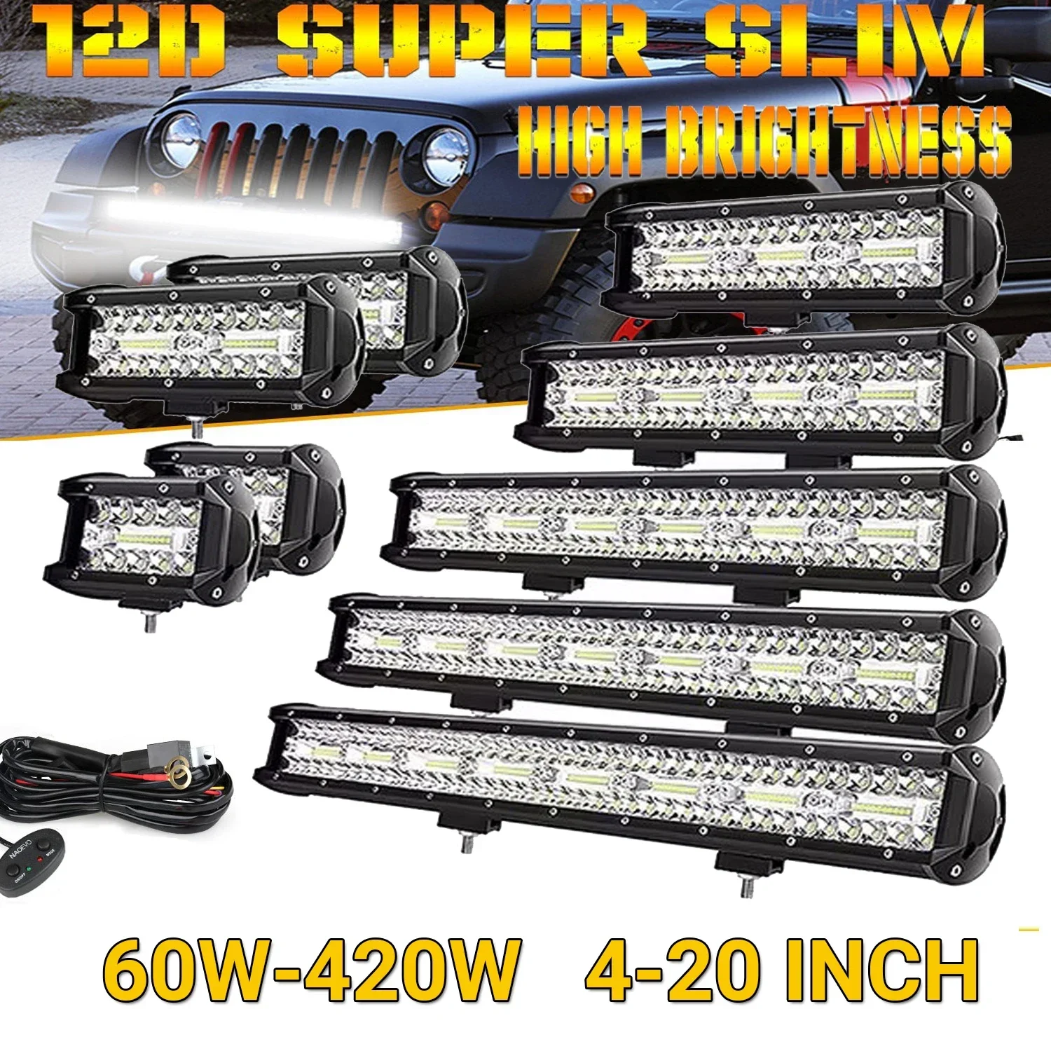 

4/7/15/17/20inch Lights for The Boat LED Search Light 12V 24V Headlights Driving Boat Truck ATV SUV Off -road 4x4 Accessories