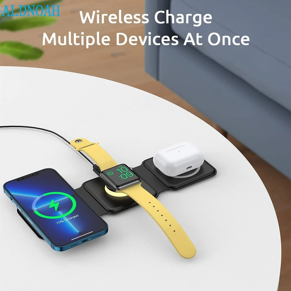 

3 in 1 Foldable Wireless Charger with Night Light Magnetic Fast Charging Station for iPhone 13 12 11 X XS 8 iWatch 7 6 5 Airpods