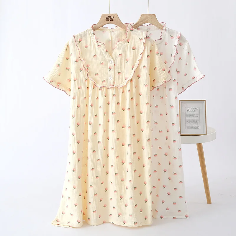 2023 Summer New Women's Short Sleeve Sleeping Dress 100% Cotton Crepe Women's Short Sleeve V-Neck Long Dress Fresh Home Dress
2023 Summer New Women's Short Sleeve Sleeping Dress 100% Cotton Crepe Women's Short Sleeve V-Neck Long Dress Fresh Home Dress