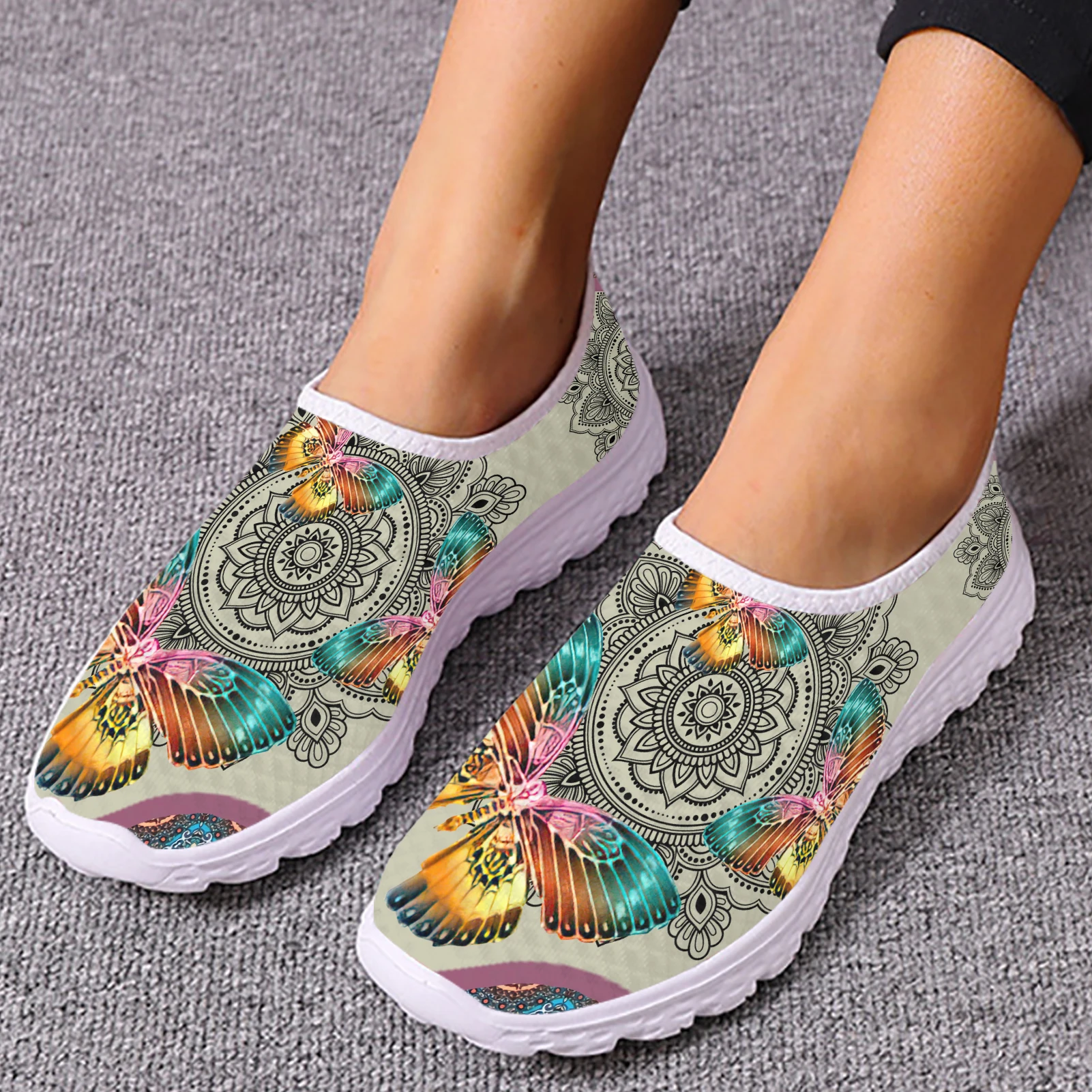 

INSTANTARTS Pretty Bohemia Butterfly Flats Shoe for Women Breathable Outdoor Walk Mesh Sneaker Lady Casual Slip on Loafers Shoe