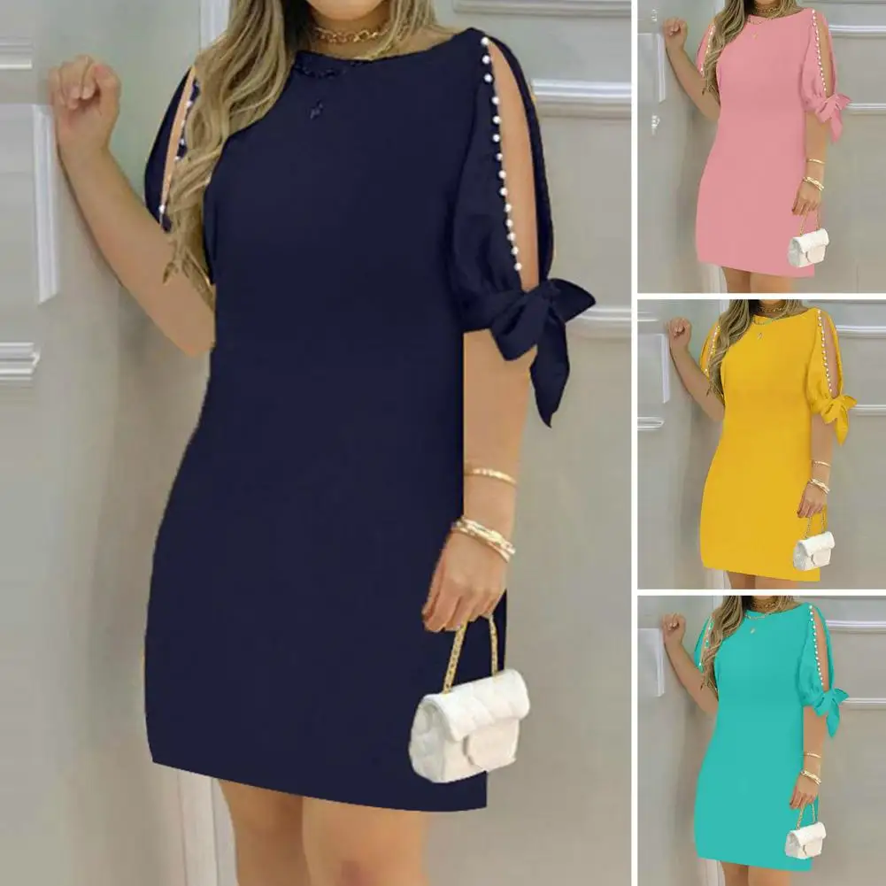 Women Summer Dress Short Sleeve A-line Dress Elegant Knee Length Midi Dress with Hollow Out Short Sleeves Faux Pearl for Women
Women Summer Dress Short Sleeve A-line Dress Elegant Knee Length Midi Dress with Hollow Out Short Sleeves Faux Pearl for Women