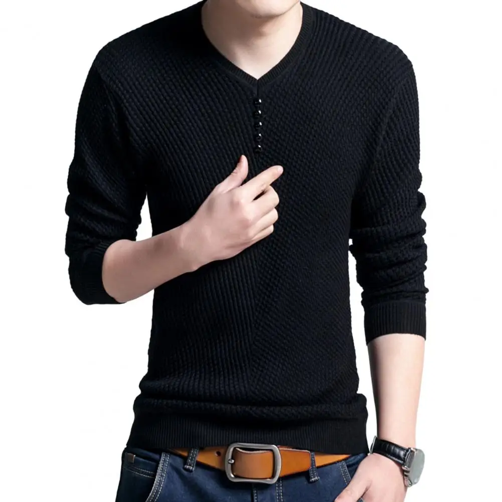 Men Sweater Autumn Winter Knitting Pullover Sweater V-Neck Long Sleeve Buttons Decor Fleece Lining Solid Color Knitwear
Men Sweater Autumn Winter Knitting Pullover Sweater V-Neck Long Sleeve Buttons Decor Fleece Lining Solid Color Knitwear