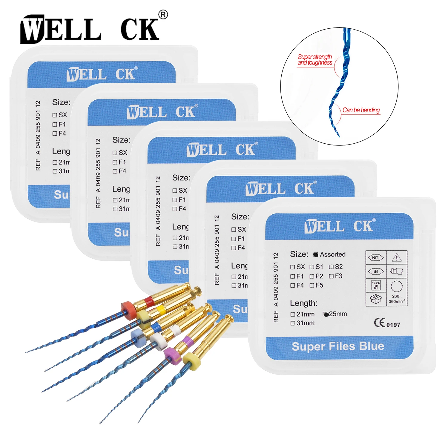 5 Boxes WELLCK Dental Heat Activated Canal Root Files SX-F3 21mm 25mm Engine Use Nickel-titanium Alloy Endodontic Tips
5 Boxes WELLCK Dental Heat Activated Canal Root Files SX-F3 21mm 25mm Engine Use Nickel-titanium Alloy Endodontic Tips