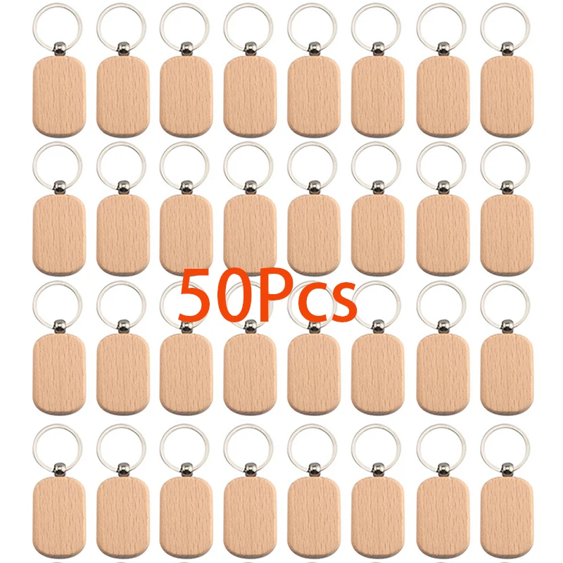 

50Pcs Blank Wood Keychain Women Men Wooden Keyrings Decor Dog ID Tags Key Chains Bag Pendent Car Hanging Jewelry