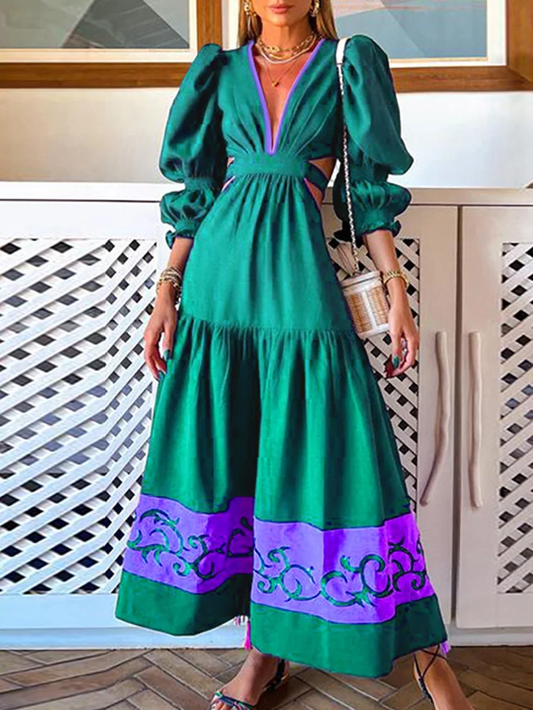 New Women Patchwork Maxi Dress Spring Autumn Deep V-Neck Hollow Out Elegant Ladies Party Dress Holiday Simple Streetwear Vestido
New Women Patchwork Maxi Dress Spring Autumn Deep V-Neck Hollow Out Elegant Ladies Party Dress Holiday Simple Streetwear Vestido