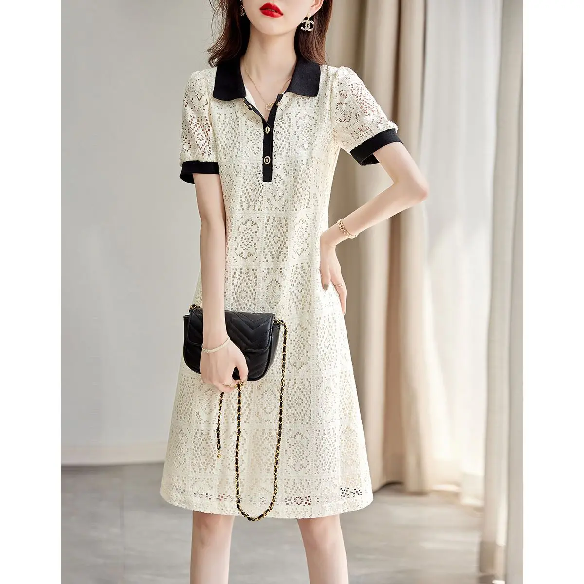 Fashionable Polo Collar Patchwork Loose Pullover Korean Version Mini Skirt Women's Clothing Summer New Office Women's Dress L378
Fashionable Polo Collar Patchwork Loose Pullover Korean Version Mini Skirt Women's Clothing Summer New Office Women's Dress L378