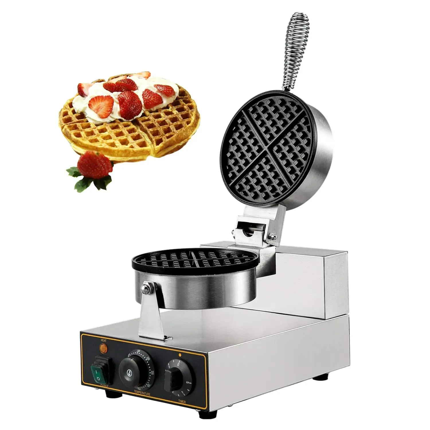 Round Waffle Maker Nonstick 1100W Stainless Steel 110V Temperature and Time Control, Suitable for Restaurant Bakeries Snack Fam
Round Waffle Maker Nonstick 1100W Stainless Steel 110V Temperature and Time Control, Suitable for Restaurant Bakeries Snack Fam