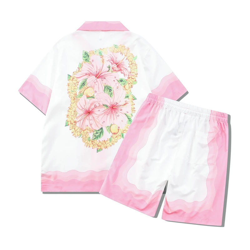 Stock Casablanca Shirt Set Gradient Pink Wave Flower Print Short Sleeved Tops Causal Loose Hawaiian Shirt for Men Women
Stock Casablanca Shirt Set Gradient Pink Wave Flower Print Short Sleeved Tops Causal Loose Hawaiian Shirt for Men Women