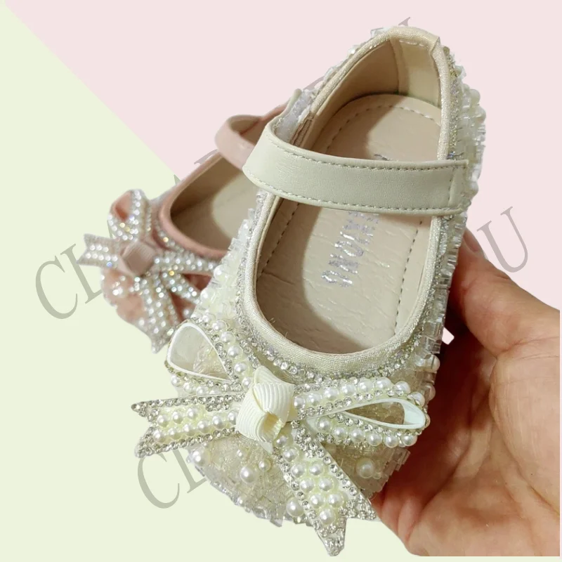 

Brand Toddler Girls Flats Shoes Bling Sequined Enfant Little Princess Dress Shoes For Performance Wedding Party With Rhinestones