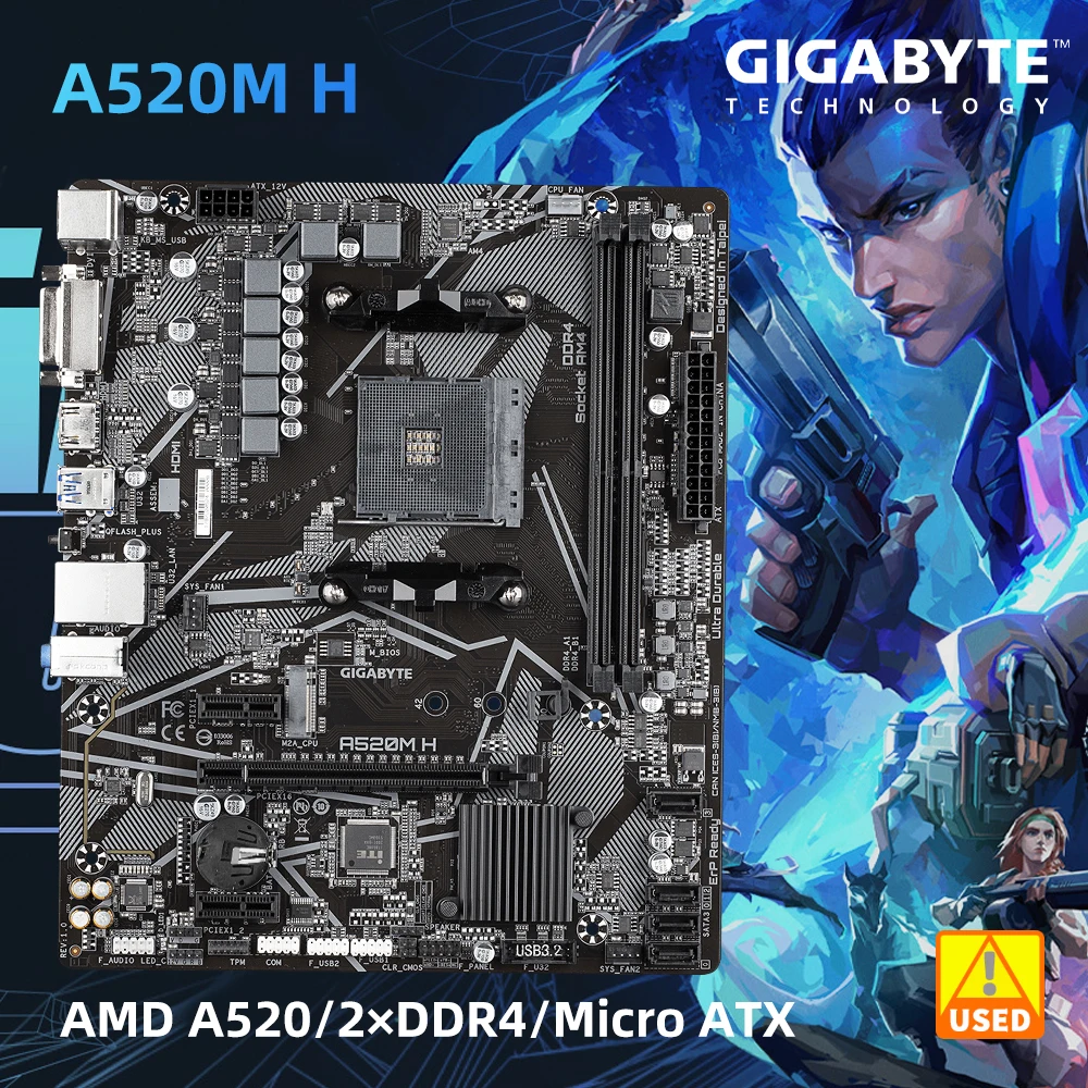 

GIGABYTE A520M H AMD A520 AMD AM4 2xDDR4 DIMM 64 GB PCI-E 3.0 1xM.2 SATA3 USB3.2 DVI-D HDMI Used For Micro ATX motherboard