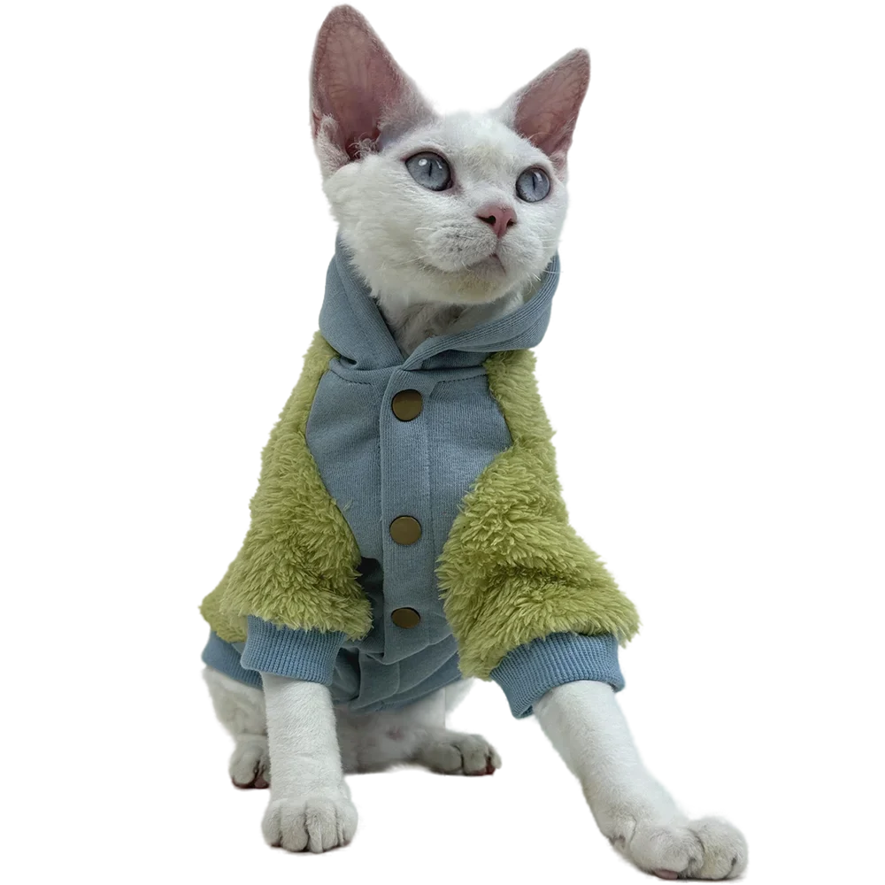 

Winter Thickened Velvet Conis Costume Button Hoodie Double-sided Velvet Warm Sphinx Hairless Cat Clothes for Cats Sphynx Outfits