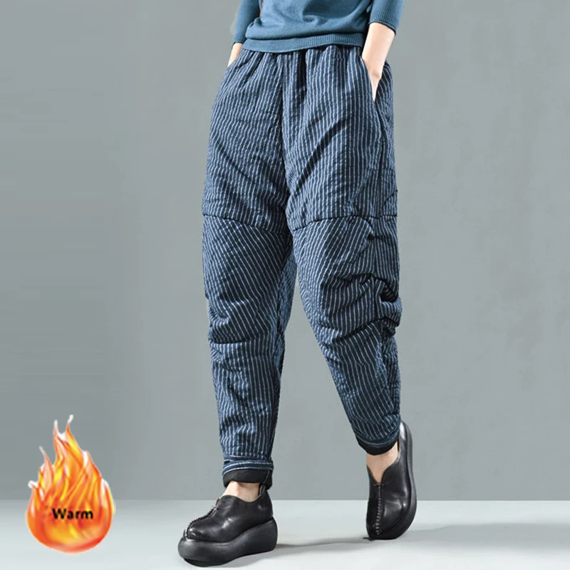 Women Casual Stripe Down Cotton Harem Pants Big Pocket Vintage Thick Baggy Winter Trousers Windproof Fluffy Jogger Pantalones
Women Casual Stripe Down Cotton Harem Pants Big Pocket Vintage Thick Baggy Winter Trousers Windproof Fluffy Jogger Pantalones