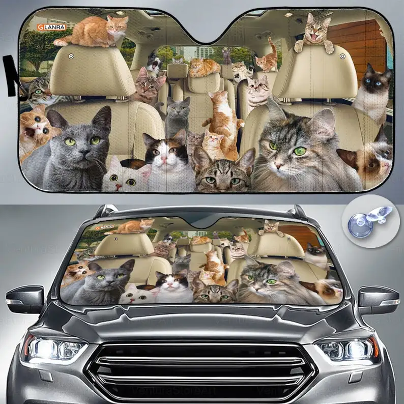 

Funny Cat Family Car Sun Shade, Cute Cat Gifts, Cat Car Accessories, Cat Car Decor, Gift For Him Her, Cat Windshield Sunshade PH