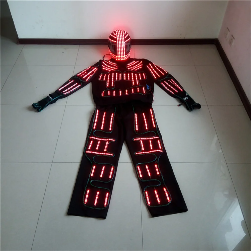 

Cool New Design El Wire RGB Led Costumes Robot Lighting Suit Helmet Glowing Pants Gloves Stage Dance Performance Show Clothes