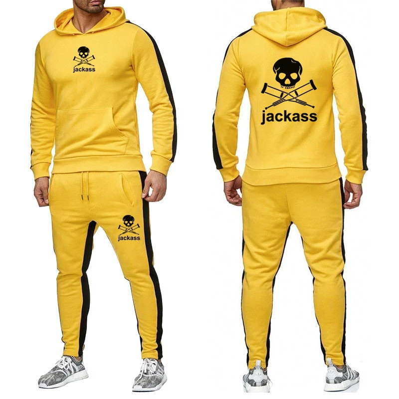

2023 Suit New Jackass Forever Logo Printed Custom Made Spliced Warm Men Pullover Hoodie+Pants Casual Popular Man Sportswear Set