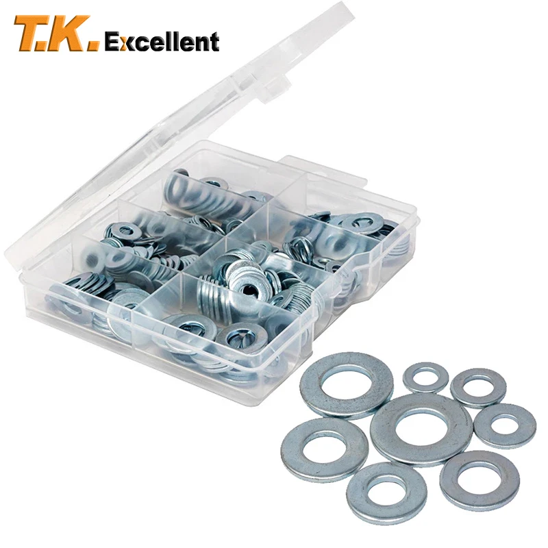 Т. К. Отличный набор оцинкованных плоских шайб DIN125, 300 шт. 
Т. К. Отличный набор оцинкованных плоских шайб DIN125, 300 шт.