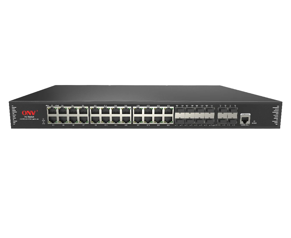 

ONV POE38036PFM | 24Port Gigabit Managed Poe Network Switch, 4Port SFP 10G,8Port gigabit |Fan|QoS, Vlan,SNMP&IGMP|Desk&1U Rack