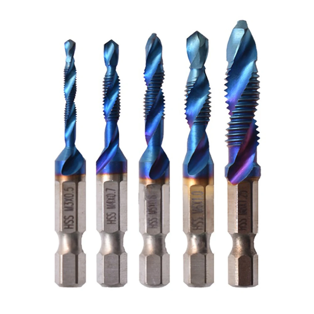 5pcs M3-M8 1/4 Hex Shank HSS Screw Thread Metric Tap Drill Bits Machine Compound Blue Machine Spiral Tap Hand Tools Taps Dies
5pcs M3-M8 1/4 Hex Shank HSS Screw Thread Metric Tap Drill Bits Machine Compound Blue Machine Spiral Tap Hand Tools Taps Dies