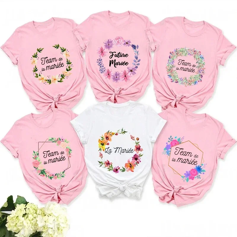 Team Bride T-Shirt Bridal Wedding Bachelorette Hen Party Tops Short Sleeved Flower White Pink Tees French Women Evjf Tshirt
Team Bride T-Shirt Bridal Wedding Bachelorette Hen Party Tops Short Sleeved Flower White Pink Tees French Women Evjf Tshirt
