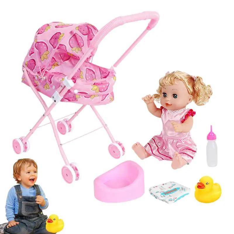 

Детская коляска для кукол, детская коляска, комплект для ролевых игр, Реалистичная и компактная Детская кукла, аксессуары с коляской, кукла для игр
