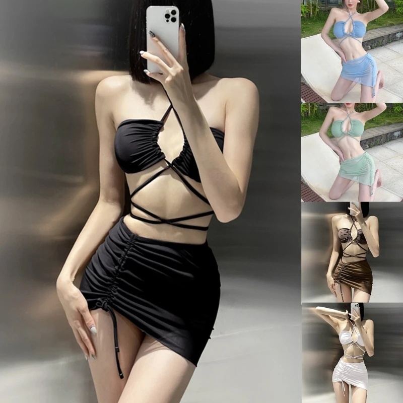 2024 New Women Low Waisted Bikini Sets with Beach-Wrap Skirt Cover Up Swimsuit Halter String Three Piece Bathing Suit Swimwear
2024 New Women Low Waisted Bikini Sets with Beach-Wrap Skirt Cover Up Swimsuit Halter String Three Piece Bathing Suit Swimwear