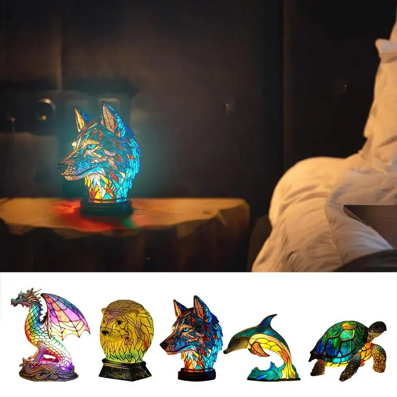 Wolf Night Light Vintage Stained Glass Dragon Sea Turtle Table Lamp Portable Colorful Cute Animal Lamp for home desktop decor
Wolf Night Light Vintage Stained Glass Dragon Sea Turtle Table Lamp Portable Colorful Cute Animal Lamp for home desktop decor