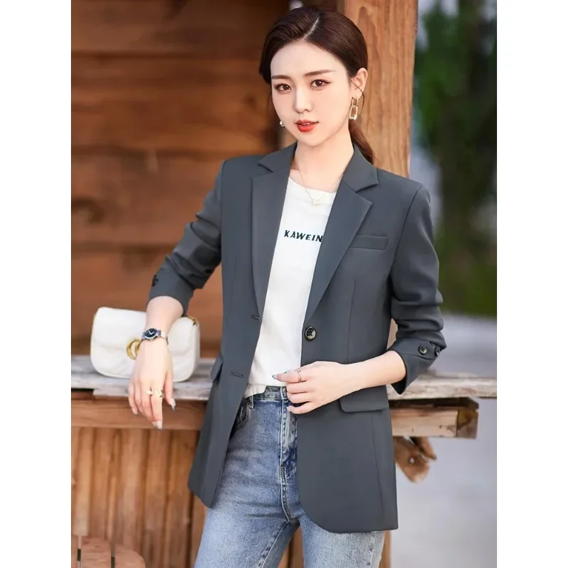 Gray Khaki Black Ladies Blazer Women Solid Slim Jacket Female Long Sleeve Single Button Casual Coat
Gray Khaki Black Ladies Blazer Women Solid Slim Jacket Female Long Sleeve Single Button Casual Coat