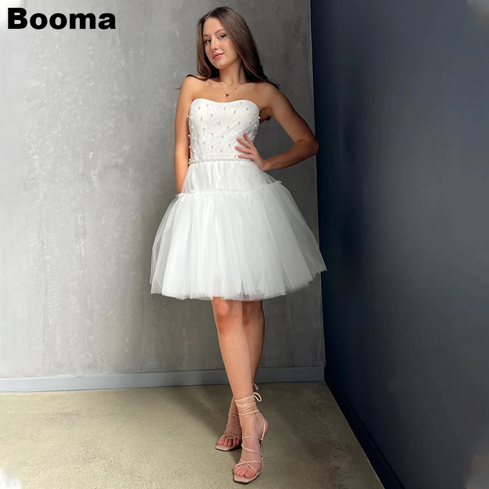 

Booma A-Line Short Wedding Party Dresses Sweetheart Pearls Brides Party Gowns for Women vestidos de novia Lace Up Cocktail Gowns