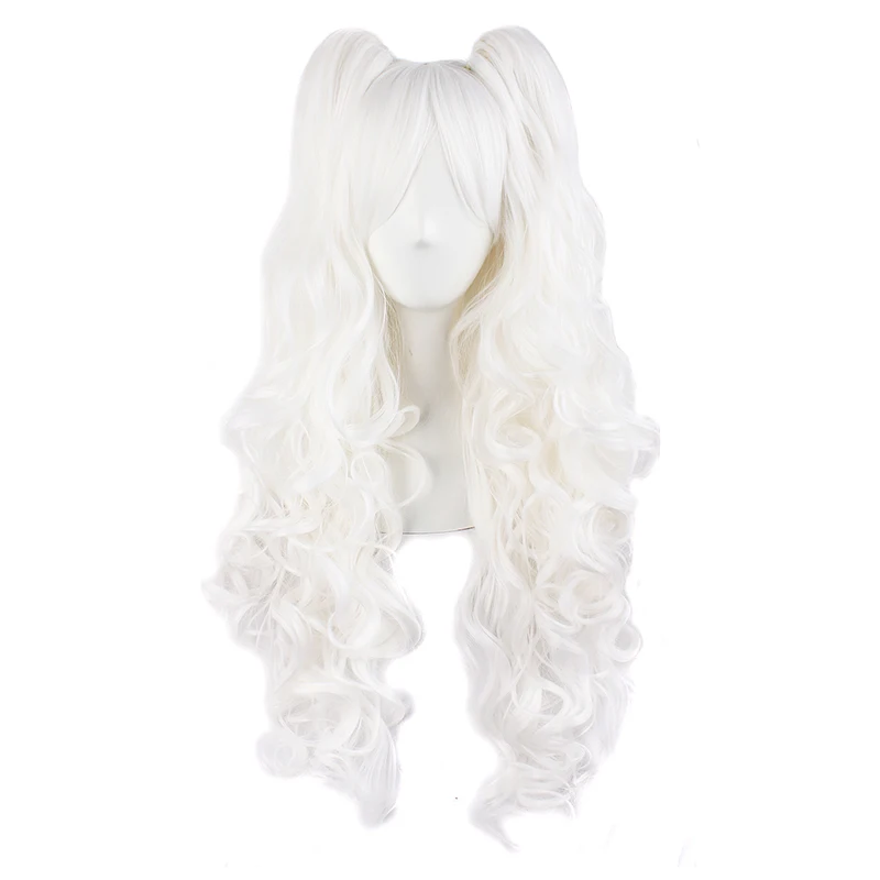 

Cos Wig Female Long Curly Lolita Grip Double Ponytail Big Wave Pure White Anime Full-Head