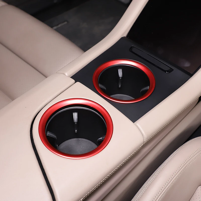 

For Porsche Taycan 2019-2022 aluminum alloy Red/Blue Car Central control water cup holder Trim ring Interior Car Accessories