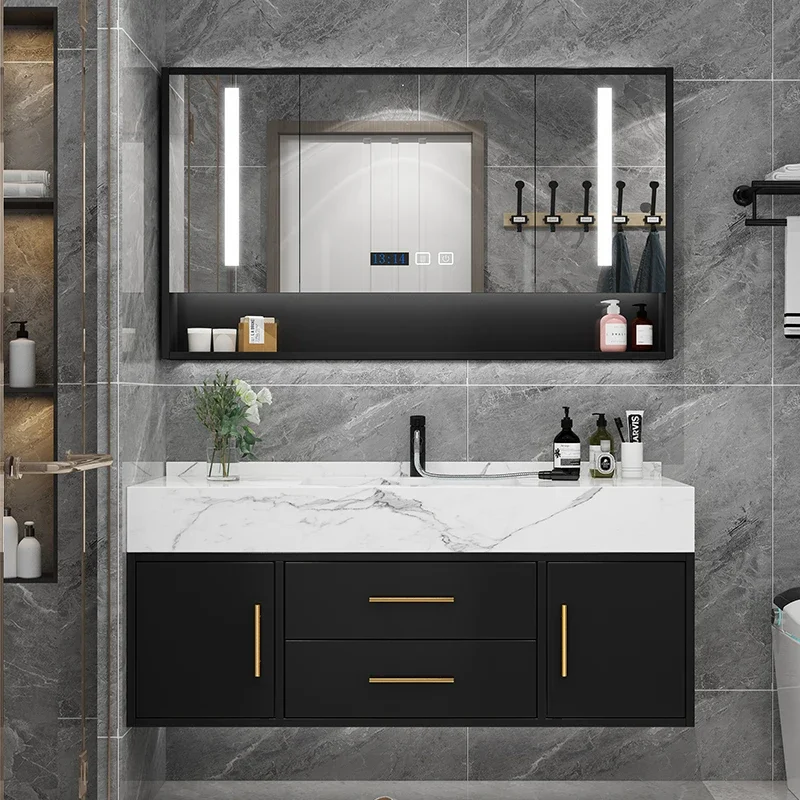 

Marble Countertop Smart Bathroom Cabinet Washstand Modern Minimalist Bathroom Sink Washbasin Mirror Cabinet Combination