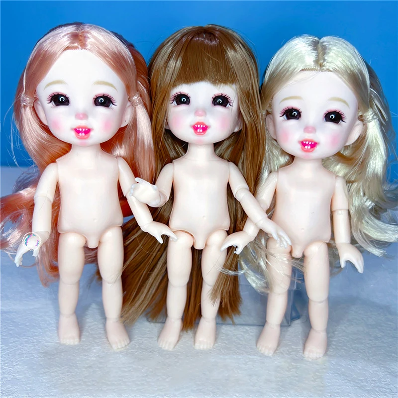 

6 Inches Cute Teeth Exposed Smiling Face Head Bjd Doll 16cm 13 Joint 3D Eyes Naked Dolls Fashion Baby Toys for Girls Kids Gifts