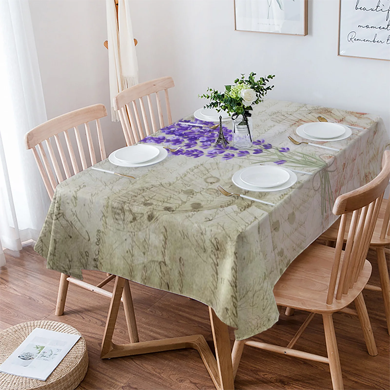 

Скатерть в винтажном стиле с изображением растений лаванды фиолетовых цветов бабочек, водонепроницаемая скатерть для обеденного стола, прямоугольная, круглая, украшение для дома и кухни