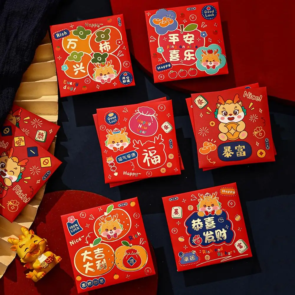 

Конверты для китайского Нового года, пакет с тематикой дракона, милый мультяшный дизайн, легко открывать, благословения для особых случаев, праздников
