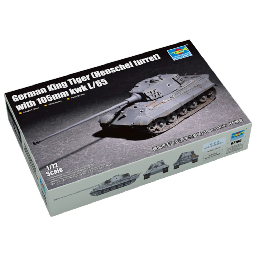 Trumpeter 07160 1/72 немецкий Король тигр (Henschel башня) с 105 мм кВтч L/66 танк военная пластиковая сборка набор для моделирования
Trumpeter 07160 1/72 немецкий Король тигр (Henschel башня) с 105 мм кВтч L/66 танк военная пластиковая сборка набор для моделирования