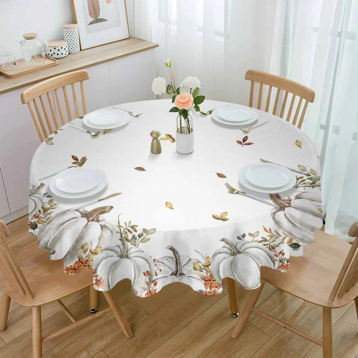 

Thanksgiving Pumpkin Round Tablecloth Waterproof Wedding Party Table Cover Holiday Dining Table Tablecloth