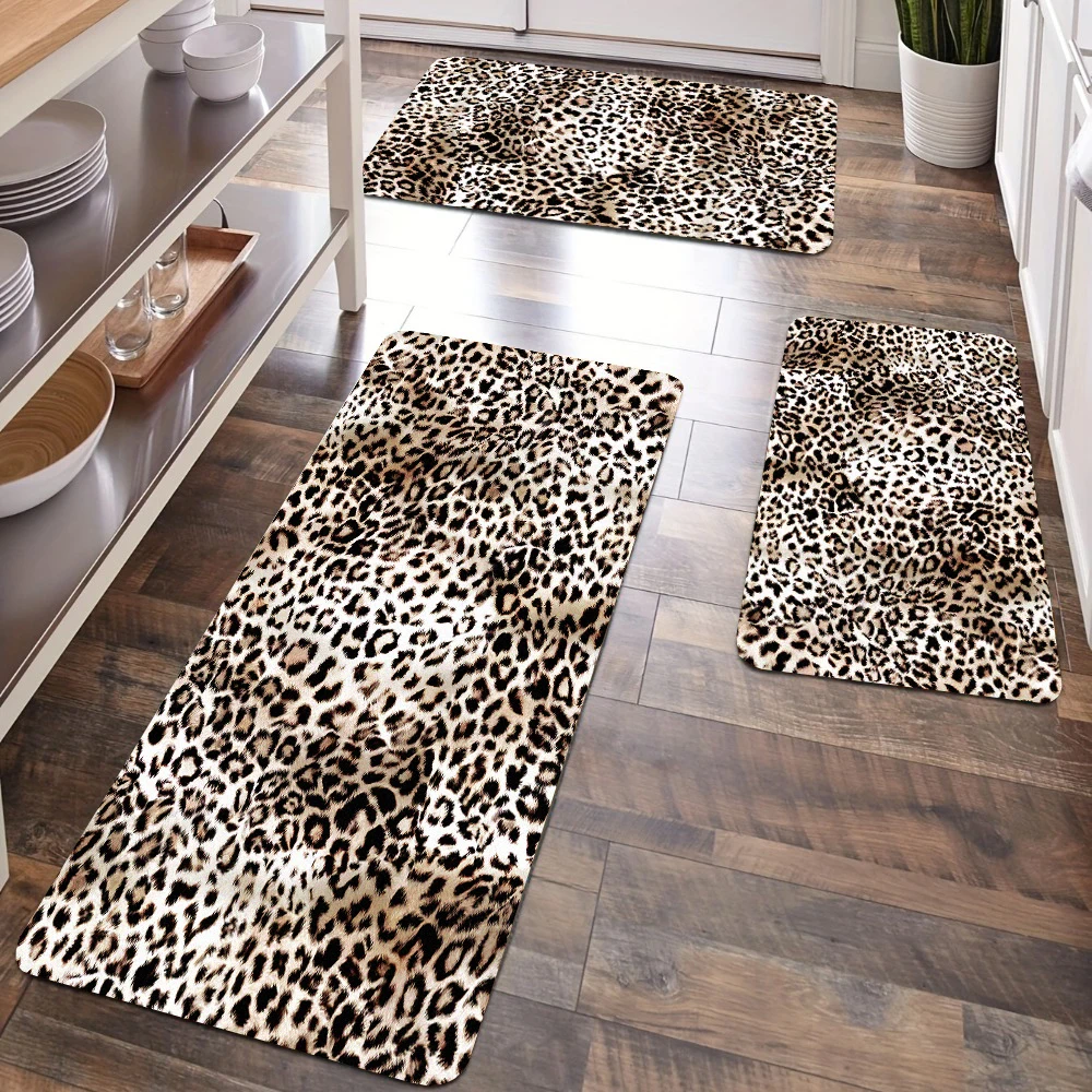 

Leopard Print Entrance Doormat Kitchen Rug Hallway Bath Non-Slip Foot Mat Living Room Bedroom Floor Bathroom Balcony Carpet