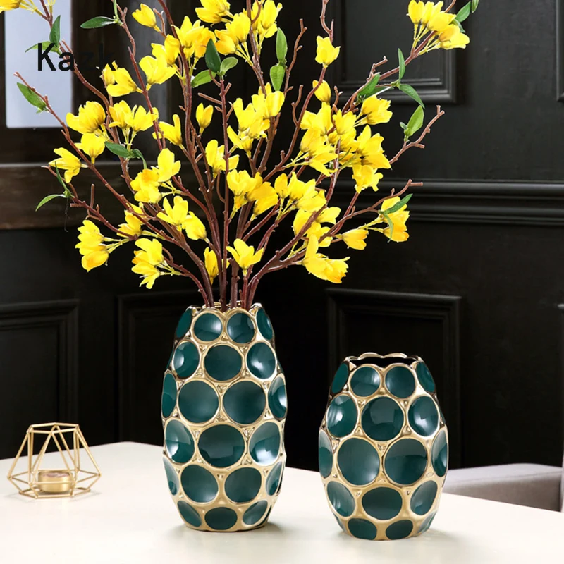 

Керамическая ваза с вогнутой текстурой в скандинавском стиле, креативное Современное украшение для гостиной с высушенными цветами, с золотым ходом