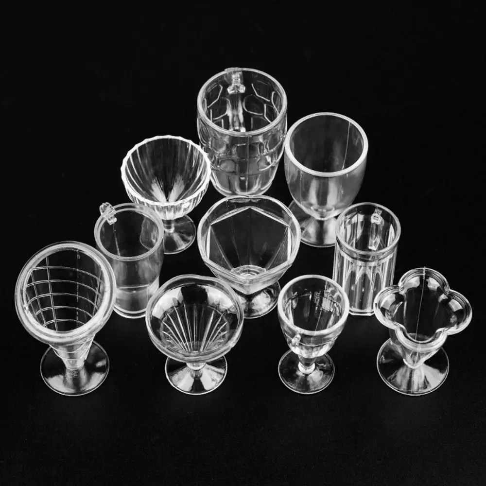 

17PCS/Set Model Toy DIY Pretend Play Kitchenware Toy Plastic 1:12 Dollhouse Drink Cups Dish Miniatures Transparent Mini Cups