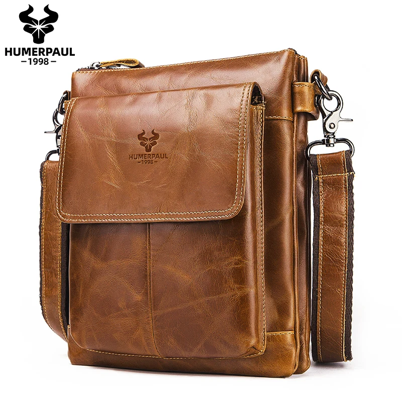 

HUMERPAUL Brand Genuine Leather Men Messenger Bags Crossbody New Business Casual Handbag Male Spliter Shoulder Bag Large Traver