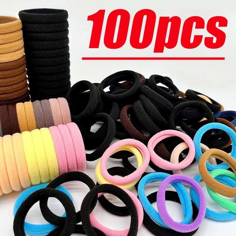 

100Pcs High Elastic Rubber Band for Women Girls Black Hairband Rubber Ties Hair Ring Ponytail Holder Scrunchies Hair Accessories