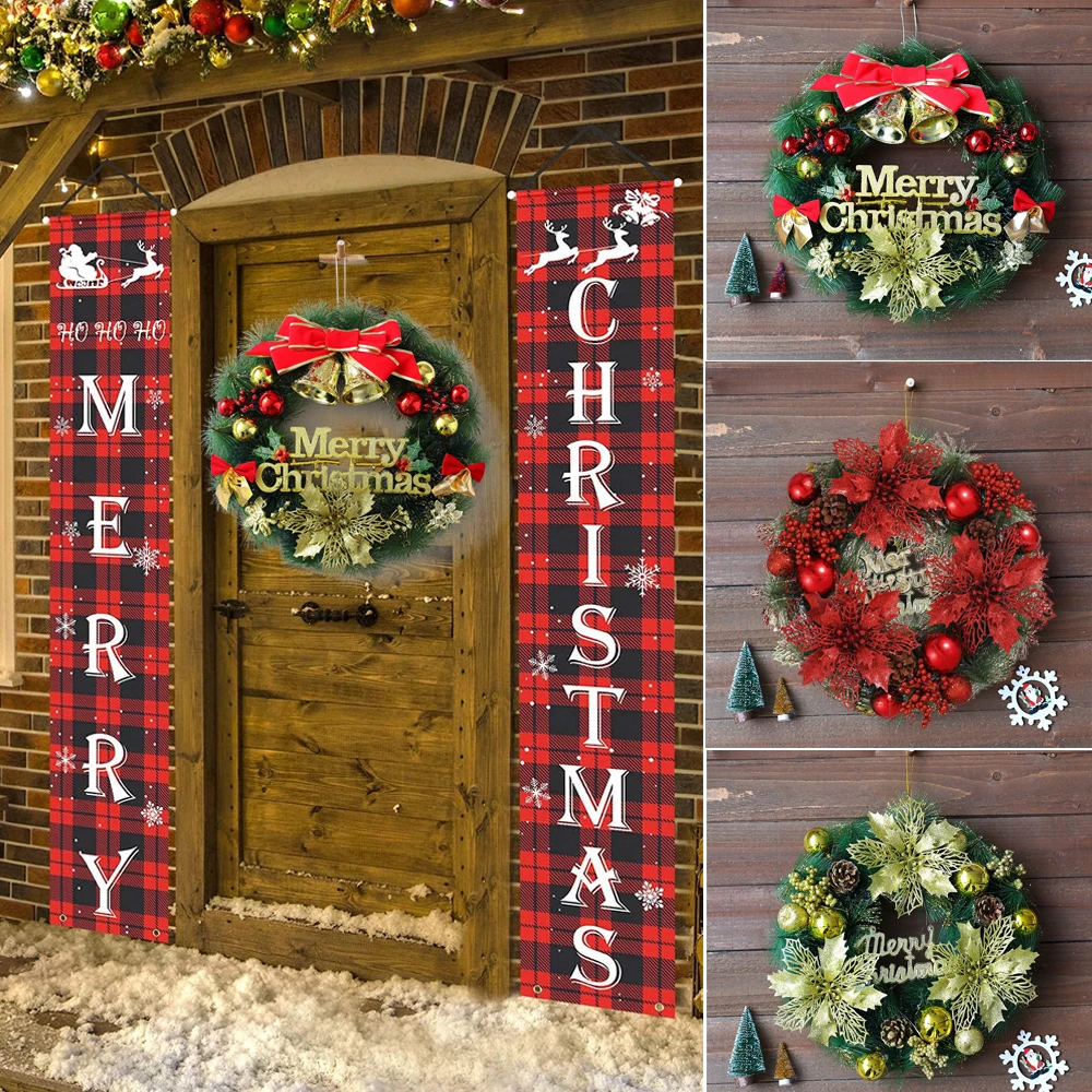 

35cm Christmas Wreath Artificial Berries Pine Hanging Christmas Garland for Home Door Window Naviidad Decoration New Year 2023