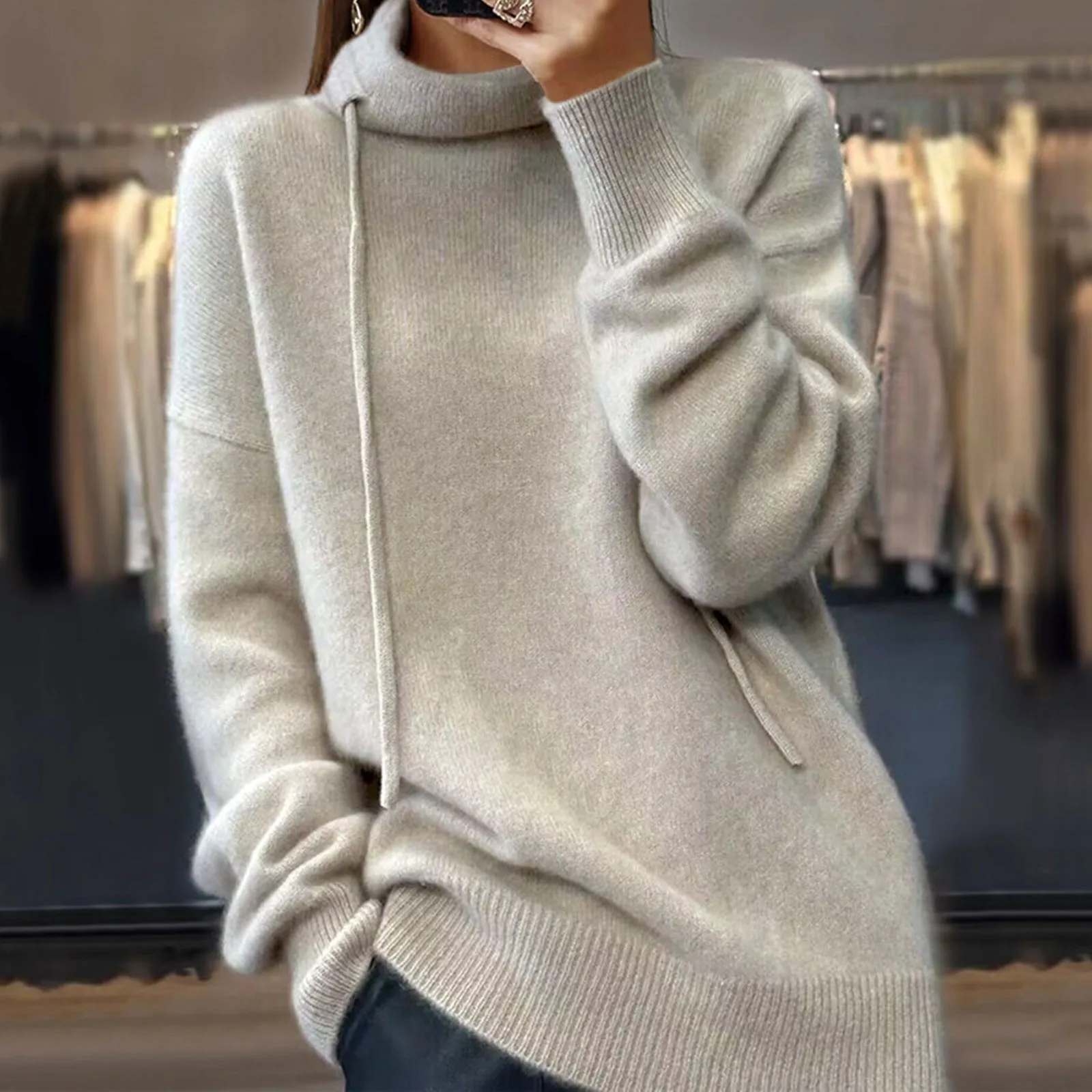 Women Pullover Sweater Hooded Jumper Korean Loose Solid Long Sleeve Casual 2023 Autumn Winter Thick Warm Knitwear Sweaters
Women Pullover Sweater Hooded Jumper Korean Loose Solid Long Sleeve Casual 2023 Autumn Winter Thick Warm Knitwear Sweaters