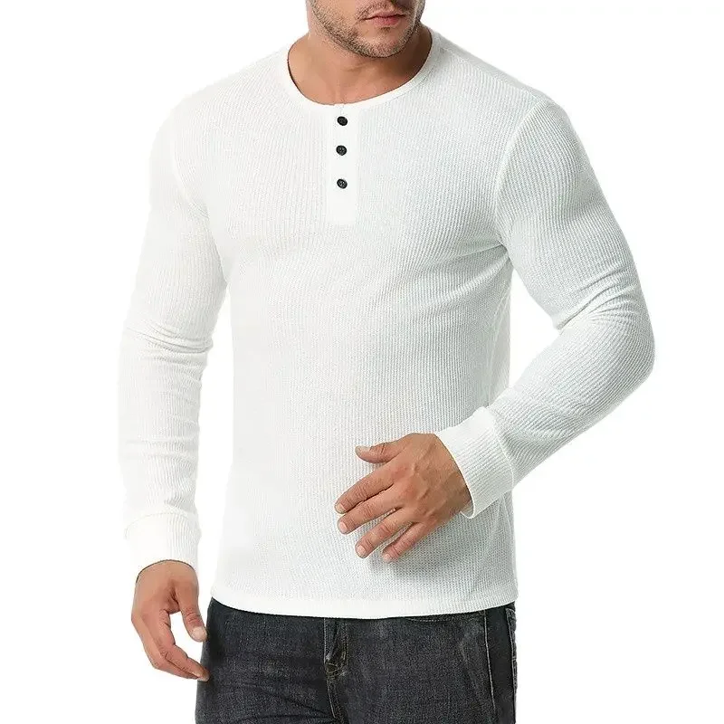 

A1920 Mannen Mode Henley Kraag Lange Mouw Heren T-shirt Katoen Slim Fit Comfortabele Casual Top Tees Mens kleding 2022