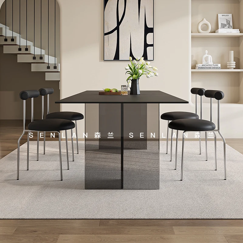 

Acrylic suspended rock plate dining table and chair combination small unit rectangular light luxury modern household dining ble