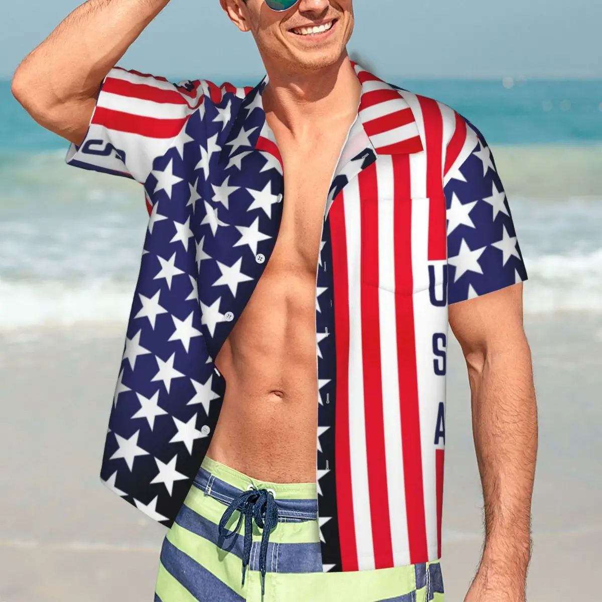

USA American Flag Hawaiian Shirt Men Beach Patriotic Stars Stripes Casual Shirts Short Sleeve Harajuku Elegant Oversized Blouses