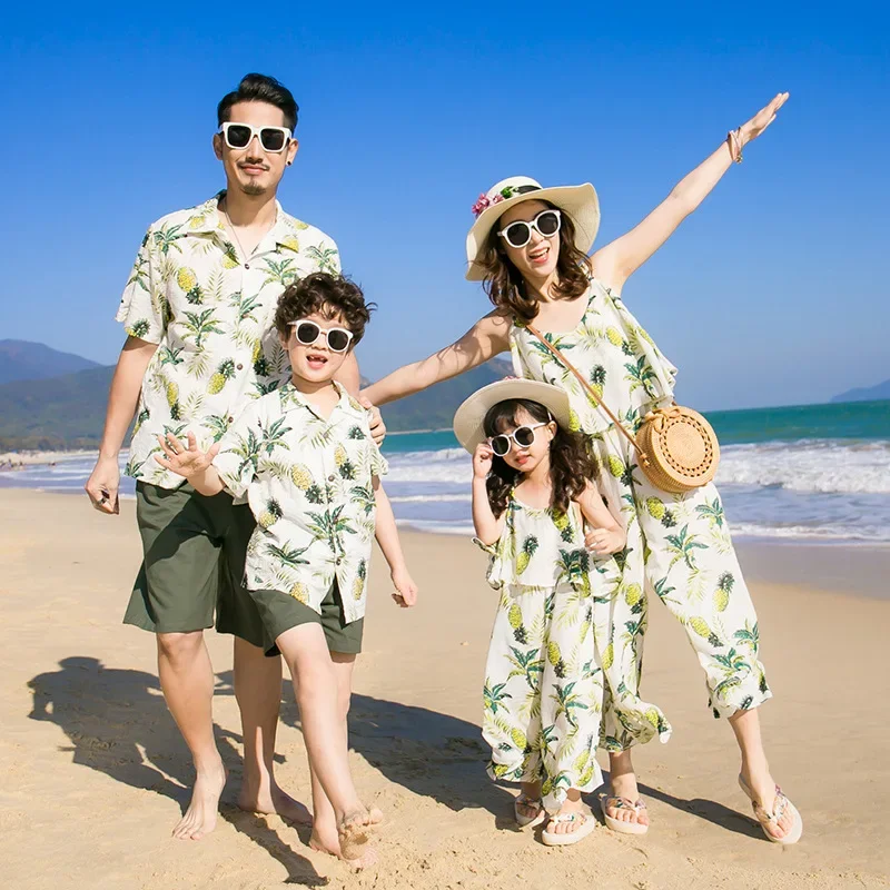 

Beach Family Matching Clothing Sets Mom and Daughter Overalls Pants Vacations Father and Son Outfit Summer Woman Jumpsuit 2024