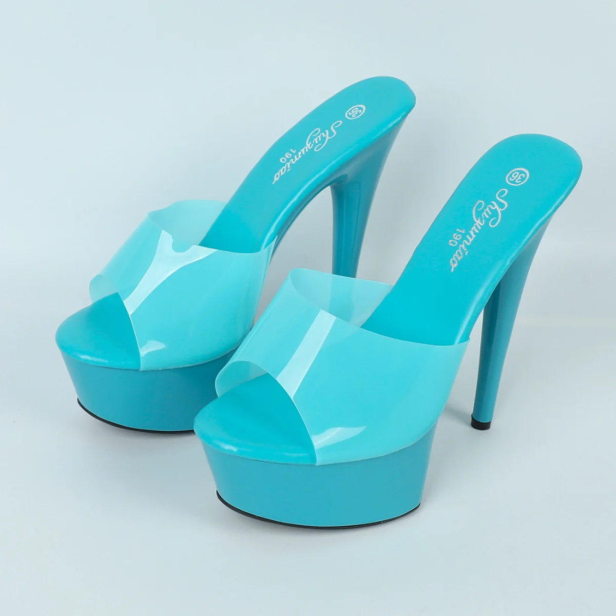 15cm Red Clear Crystal Women's Heels Sandals Slipper With 5cm Platform Dance Shoes Sexy Women Shoes for Party Super High Heels 77