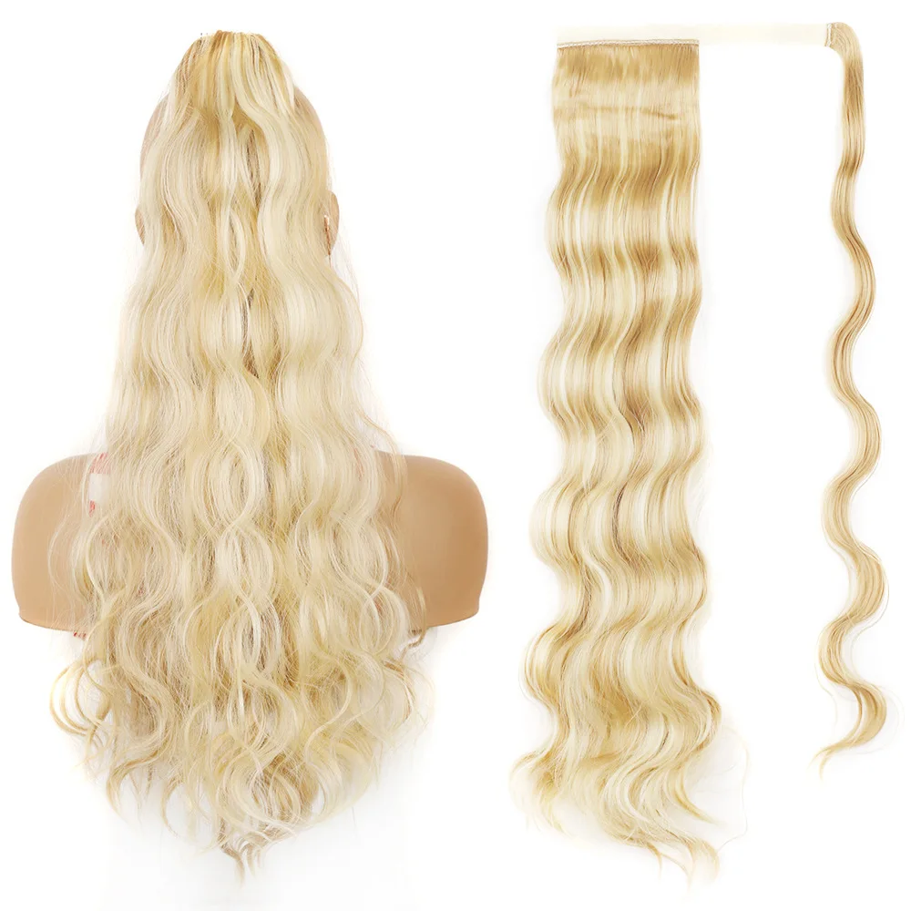 

60cm chemical fiber wig multi-color wig horsetail women's Chicken rolls Velcro curly chemical fiber long curly hair