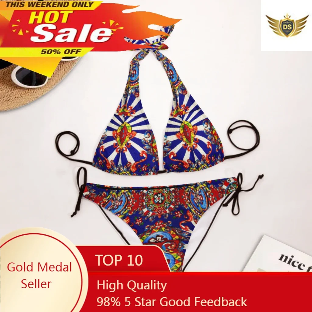 Bandeau Swimsuit Bikini Set Swimwear Women Swimsuit Sexy Push Up Swimming Bathing Suit Floral Sicilian Design Art
Bandeau Swimsuit Bikini Set Swimwear Women Swimsuit Sexy Push Up Swimming Bathing Suit Floral Sicilian Design Art